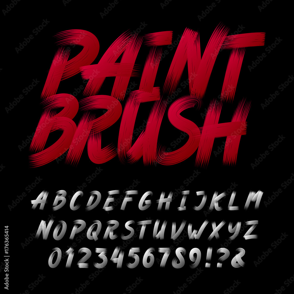 Poster hand drawn calligraphy brush stroke alphabet. letters and numbers. stock vector typeface for your he