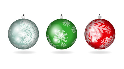 Set of Christmas colorful balls with ornament from snowflakes.