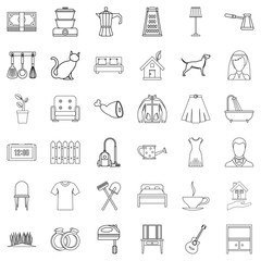 Love icons set, outline style