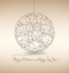 Merry Christmas and Happy New Year. Postcard with an abstract pattern of circles. Vector illustration