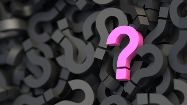 Black and pink question marks background. 3D Rendering.