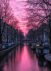 Bloemgracht Amsterdam Sunset Canals - obrazy, fototapety, plakaty