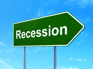 Business concept: Recession on road sign background