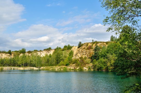 Beautiful quarry with water. Water reservoir in Trzebinia, Poland.