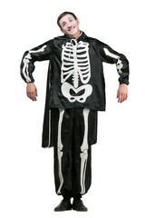 halloween, holidays, all saints day concept. on white background isolated cute funny guy is dressed...