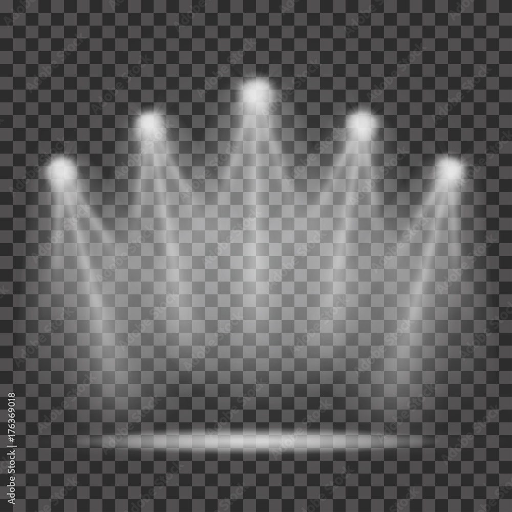 Poster spotlights with light beams on transparent background. realistic spotlights for scene lighting. tran