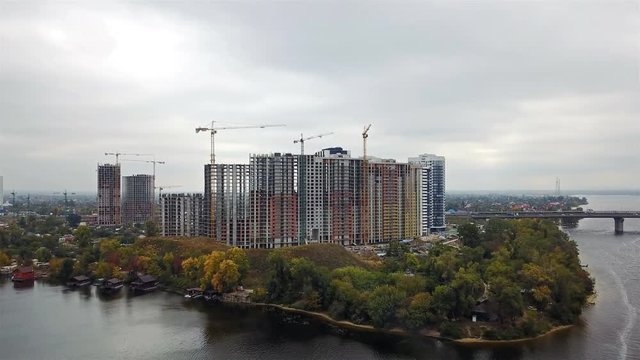 Construction of houses in Kiev near the Dnieper River