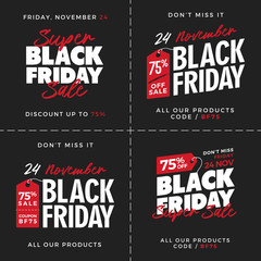 Set of Black Friday Super Sale Promotion with Price Tag Element Inscription Design Template Banner, Badge, Sticker, Cover, Poster, Flyer Collection