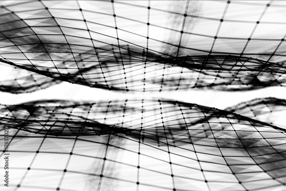 Aufkleber abstract polygonal space low poly black and white background with connecting dots and lines. connect