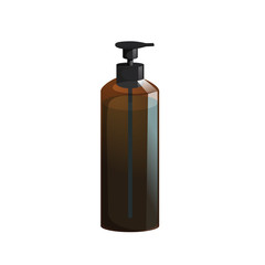 Cartoon trendy design professional hair care container. Tube pump  brown bottle with hair lotion, liquid soap, gel, balsam.