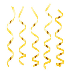 Curly golden ribbons on white