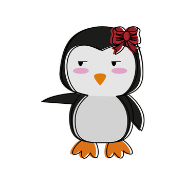penguin side eye pointing to the side cute animal cartoon icon image vector illustration design 
