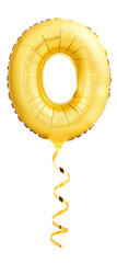 Golden letter O made of inflatable balloon with golden ribbon
