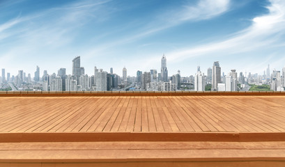 Obraz premium Panoramic shanghai skyline and buildings with empty concrete square floor