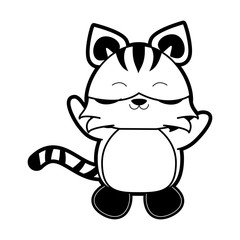 tiger with open arms cute animal icon image vector illustration design  black and white