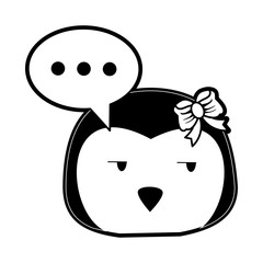 penguin side eye and chat bubble cute animal cartoon icon image vector illustration design  black and white