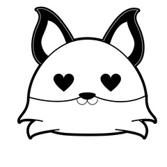 fox  with heart eyes cute animal cartoon icon image vector illustration design  black and white
