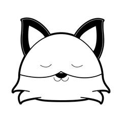 fox with closed eyes  cute animal cartoon icon image vector illustration design  black and white