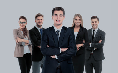 Group of smiling business people. Isolated over white background