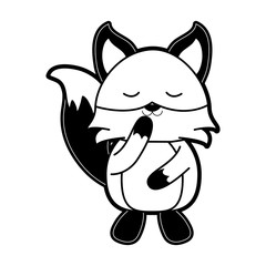 fox with closed eyes  cute animal cartoon icon image vector illustration design  black and white