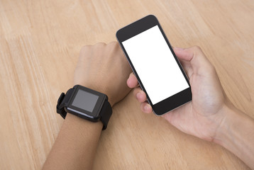 smart watch and smart phone technology gadget communication.