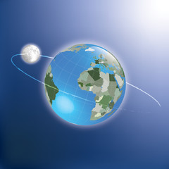 Earth with moon orbit and Cosmos