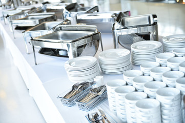 Catering plates and dishes before event - 176374828