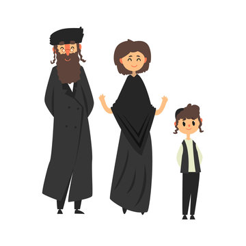Traditional jewish family with son vector Illustration