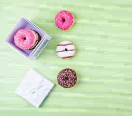 Donut covered with icing.