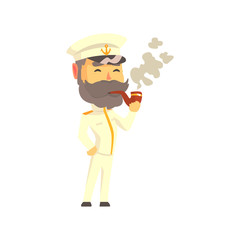 Ship captain in uniform smoking pipe cartoon vector Illustration