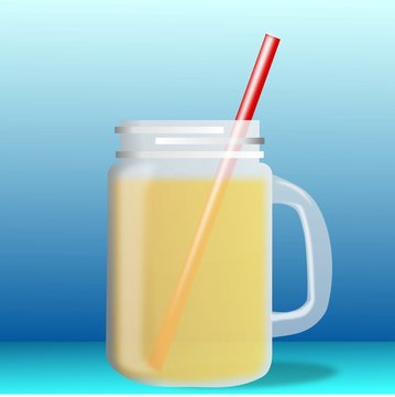 Mason jar with tropical smoothie on blue background with copy space. Vector Illustration