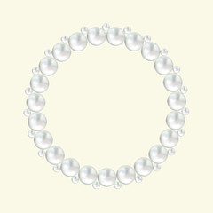Pearl white bead round frame on cream background