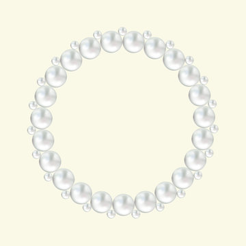 Pearl white bead round frame on cream background