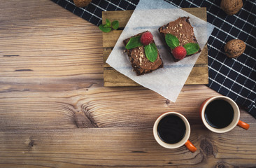 Coffee with homemade vegan brownies.