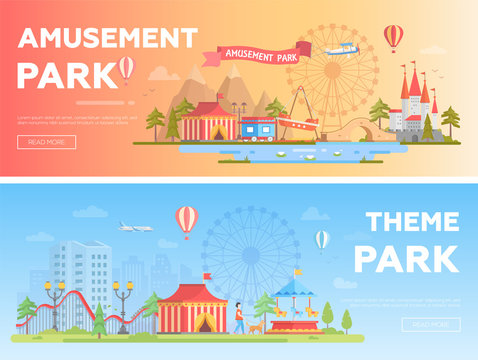 Amusement park - set of modern flat vector i llustrations