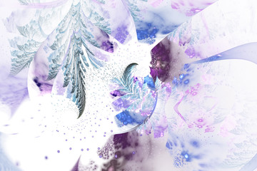 Fototapeta premium Abstract colorful exotic branches with glowing sparkles. Fantastic asymmetrical fractal design in blue and violet colors. Psychedelic digital art. 3D rendering.