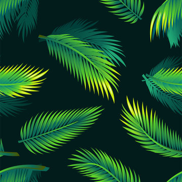 Tropical palm leaves - seamless realistic modern material design pattern