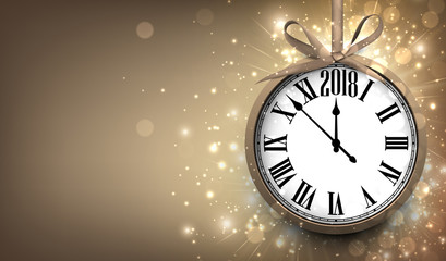 Fototapeta na wymiar 2018 New Year background with clock.
