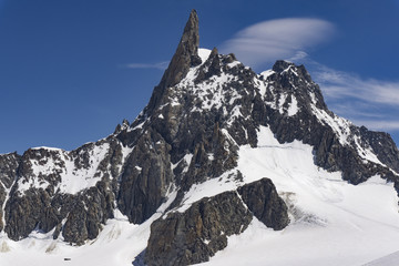 View of the summit of Dente del Gigante in the Mont Blanc massif.
