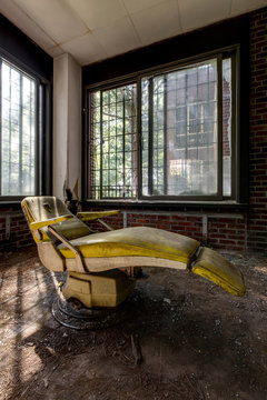 Yellow Dental Chair In Day Room - Abandoned Hudson River State Hospital - New York