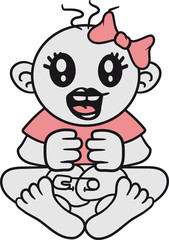 mädchen frau weiblich girl hübsch schön lachen sitzend klein süß niedlich windel kind baby comic cartoon