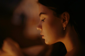 young sexy girl in the evening at home