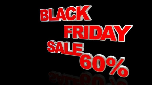 Black Friday Sale 60% - looped Animation on black background. Online shopping banner.