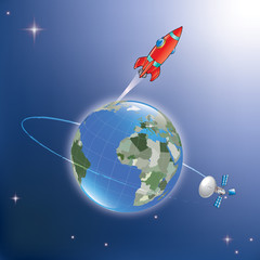 Fototapeta na wymiar earth rocket and satellite