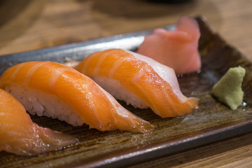 Salmon Sushi Fresh salmon on vinegared rice, japanese  food.