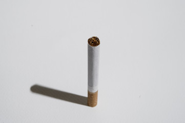 cigarette and shadow isolated on white background in unhealthy habit of smoking addiction concept