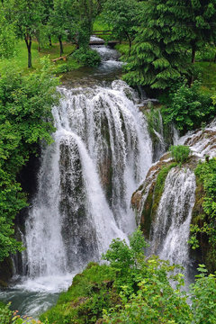 Plitvice waterfall next to the lake in Croatia © majorosl66