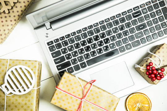 Cyber Monday - a day of discounts in online stores to buy gifts for winter holidays New Year and Christmas