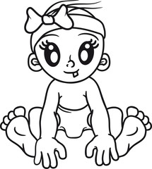 mädchen frau weiblich girl glücklich sitzend klein süß niedlich windel kind baby comic cartoon