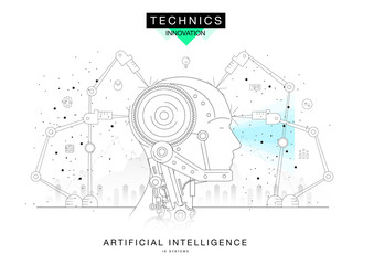 Trendy technics Innovation systems layouts in polygonal contour line composition, future analysis and technology operations. Made in awesome realy geometry style with linear pictogram of future design